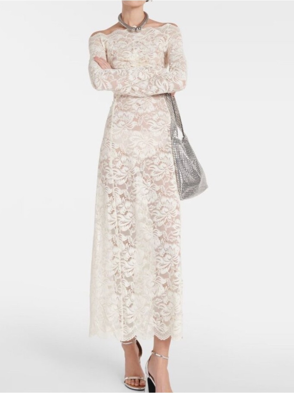 Paco Rabanne White Lace Long Sleeve Dress